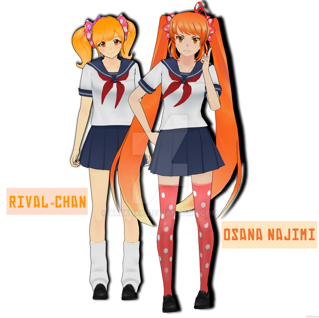 2girls, orange_hair, osana_najimi, rival-chan_(yandere_simulator), tagme, twintails, yandere_simulator
