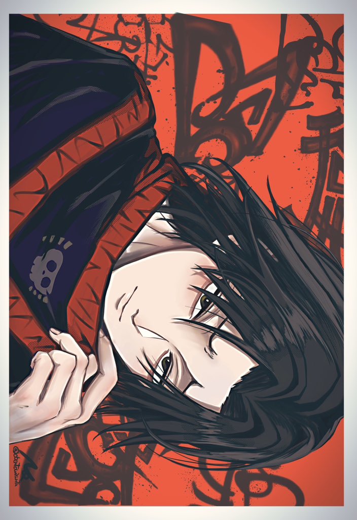 1boy, black_eyes, black_hair, collar_tug, feitan_portor, high_collar, hunter_x_hunter, light_smile