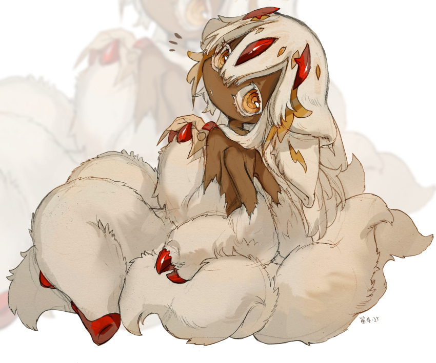 1girl, absurdres, animal_ears, blonde_hair, body_fur, chinese_commentary, claws, colored_eyelashes