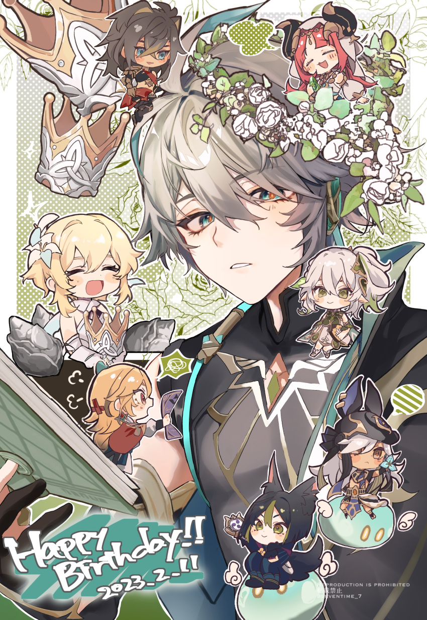 4boys, 4girls, absurdres, ahoge, alhaitham_(genshin_impact), animal_ear_fluff, animal_ears, aqua_hair