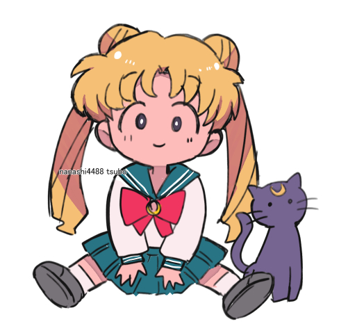 aqua_sailor_collar, aqua_skirt, bishoujo_senshi_sailor_moon, black_cat, black_footwear, blonde_hair, bow, cat
