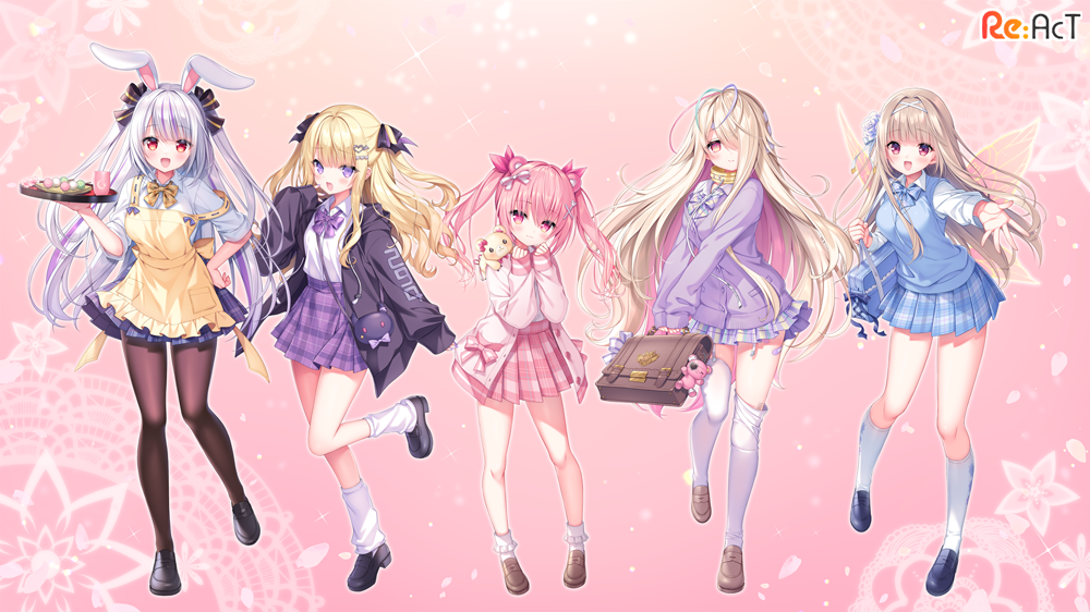5girls, animal_ears, apron, ayamo_nono, bag, black_footwear, black_jacket, blonde_hair