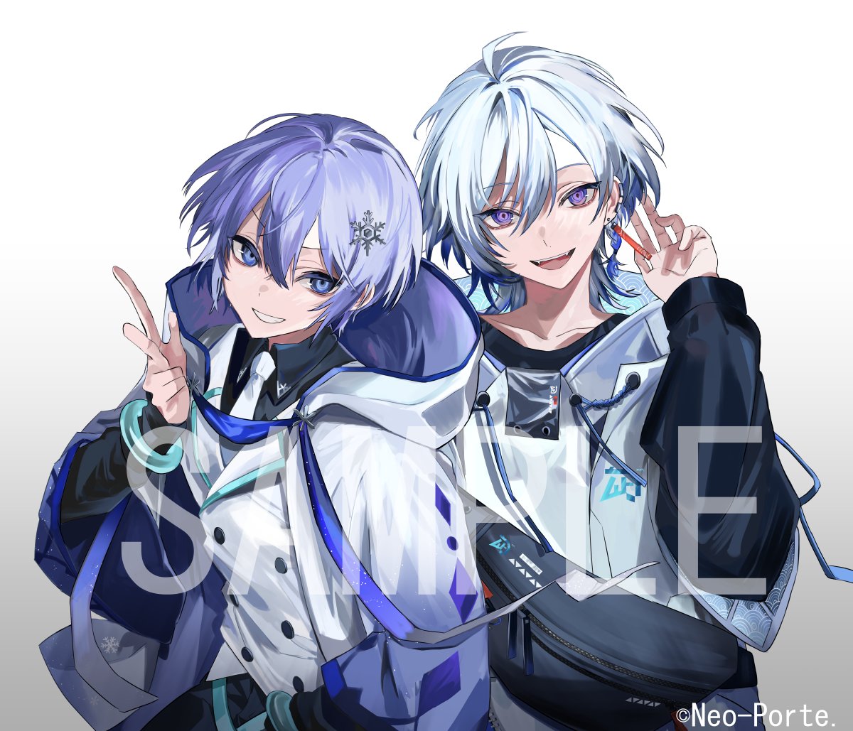 2boys, :d, bangle, black_pants, black_shirt, blue_eyes, blue_hair, bracelet