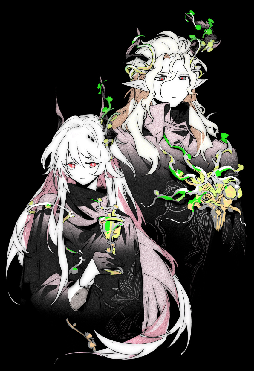 1boy, 1girl, absurdres, arknights, black_background, black_cape, black_coat, black_gloves