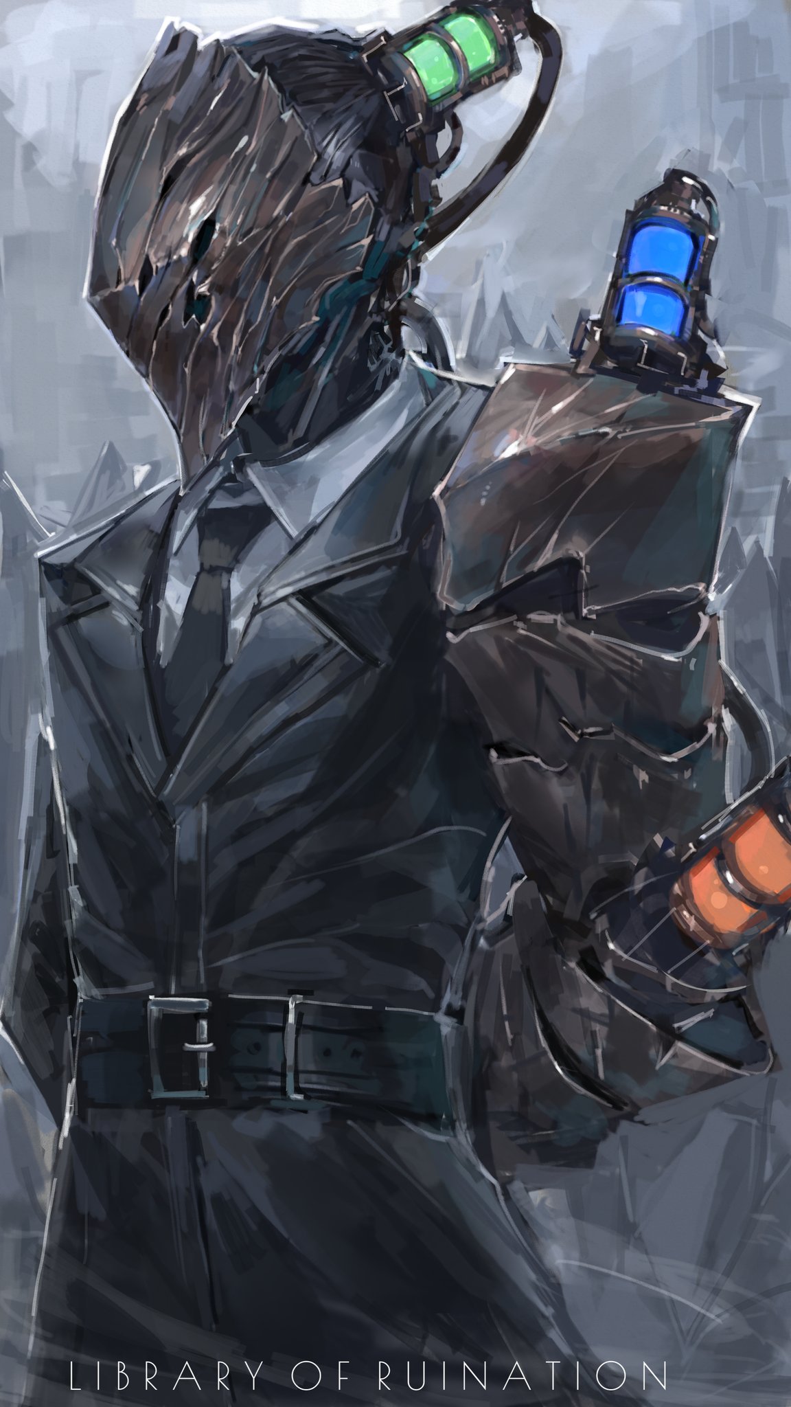 1boy, arms_behind_back, baral_(library_of_ruina), belt, black_belt, black_coat, black_necktie, coat