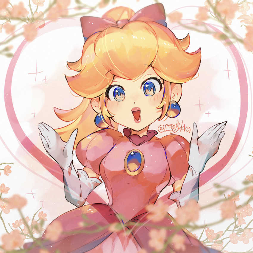 1girl, :d, absurdres, blonde_hair, blue_eyes, blurry, blurry_foreground, blush