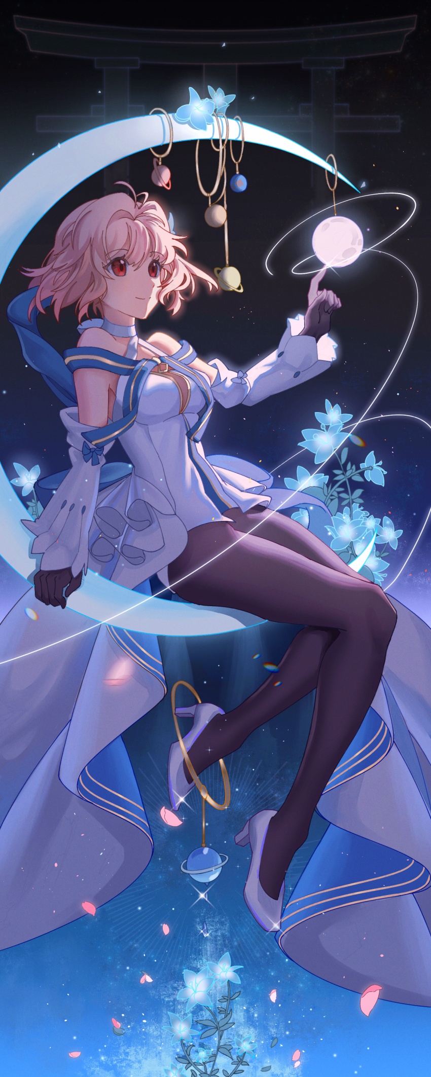 1girl, absurdres, antenna_hair, archetype_earth, arcueid_brunestud, bare_shoulders, black_gloves, black_pantyhose