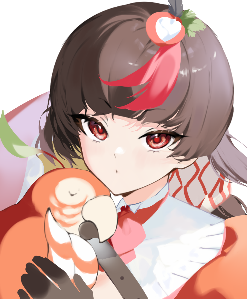 1girl, animal, arrow_(tamawo222), bird, black_gloves, brown_hair, close-up, collar