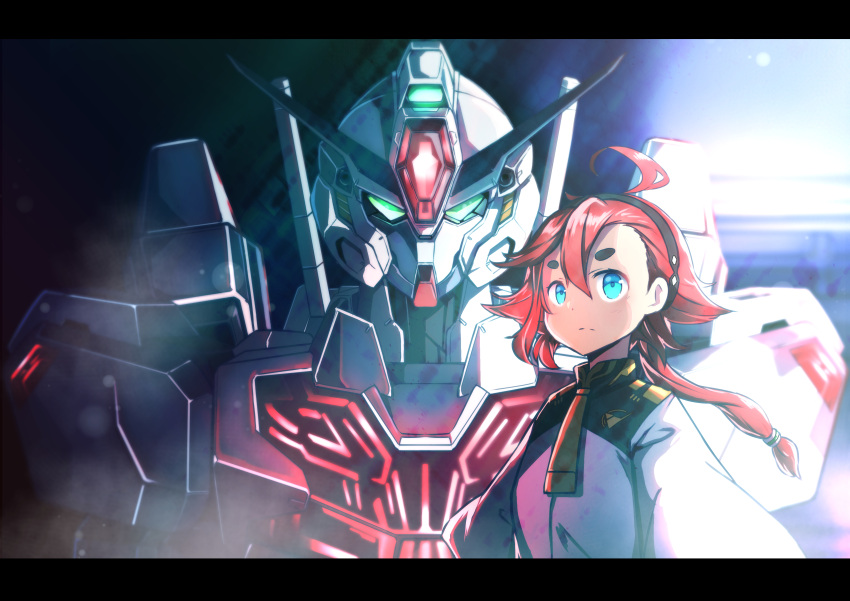 1girl, absurdres, asticassia_school_uniform, black_hairband, blue_eyes, commentary, green_eyes, gundam