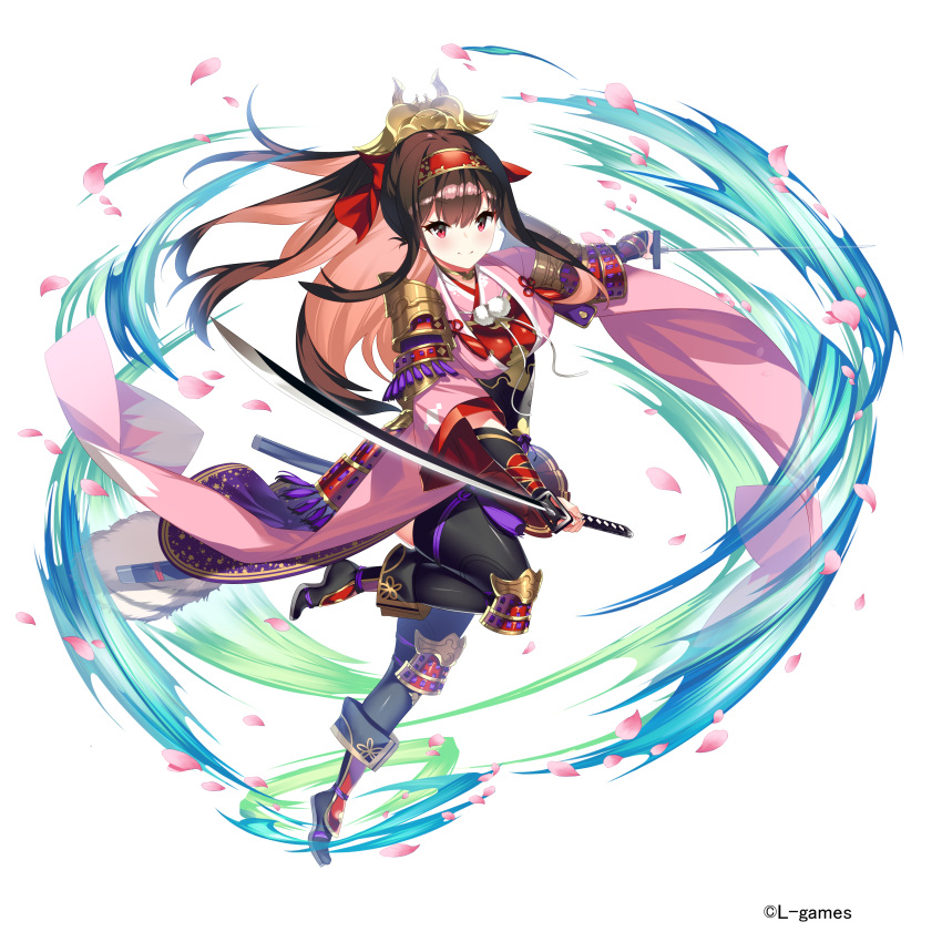 1girl, absurdres, aku_no_onna_kanbu:_perigee_new_moon, armor, arrow_(tamawo222), black_thighhighs, brown_eyes, brown_hair