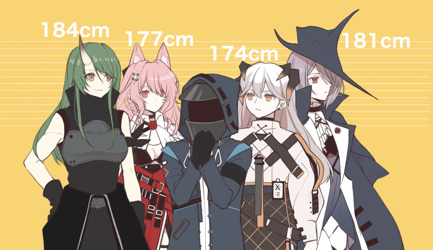 1other, 4girls, animal_ears, arknights, armband, ascot, belt, bikini