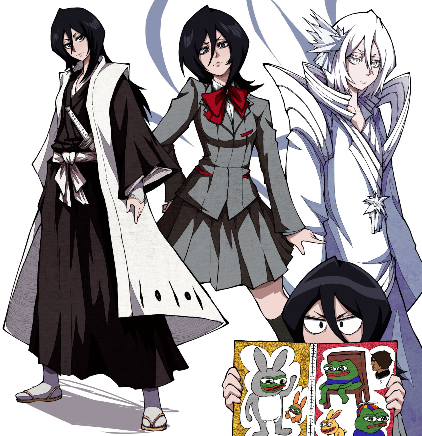 absurdres, animal_costume, apu_apustaja, black_hair, black_kimono, bleach, bleach:_the_thousand-year_blood_war, bow
