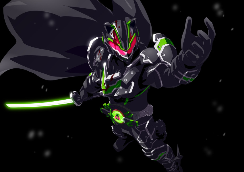 1boy, after_battle, animal_ears, armor, black_armor, black_bodysuit, blood, blood_on_armor