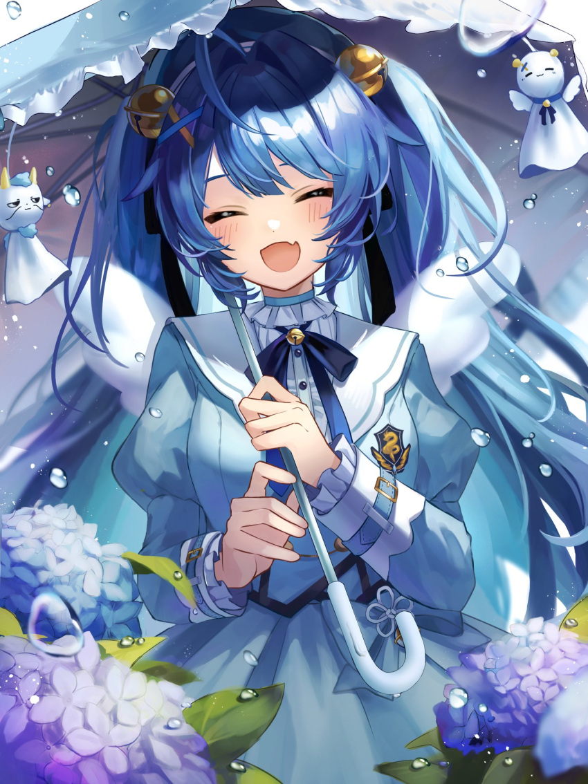 1girl, :d, ahoge, amamiya_kokoro, amamiya_kokoro_(1st_costume), angel_wings, bell, beret