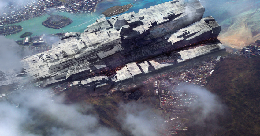 absurdres, beach, building, choujikuu_yousai_macross, cityscape, clouds, coldesign, dutch_angle