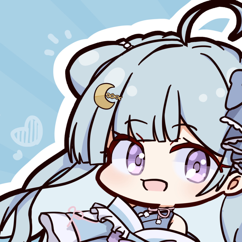 1girl, ahoge, amaui, blue_background, blue_bow, blue_hair, blue_kimono, blunt_bangs