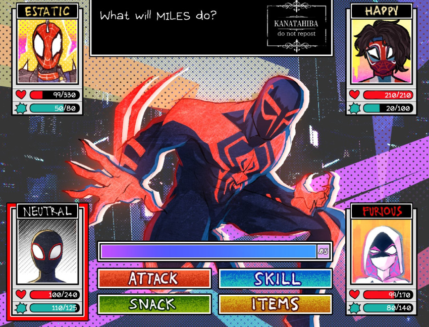 1girl, animal_print, arm_blade, black_hair, blue_bodysuit, bodysuit, gwen_stacy, hood