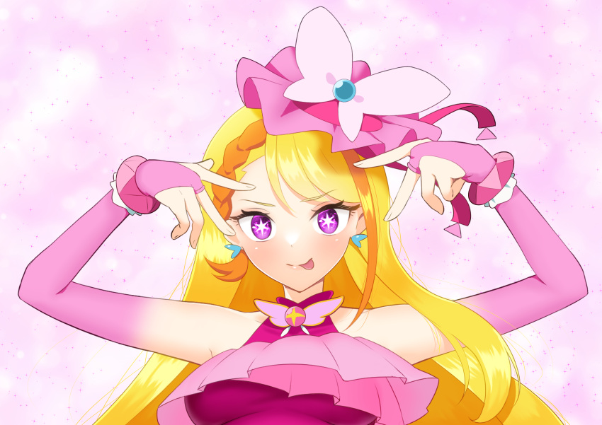 1girl, absurdres, blonde_hair, brooch, butterfly_earrings, butterfly_hat, cure_butterfly, earrings