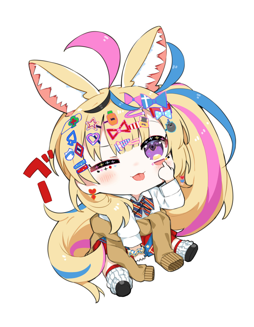1girl, ;p, absurdres, ahoge, akanbe, animal_ear_fluff, animal_ears, blonde_hair