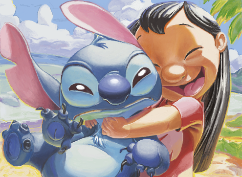 alien, black_hair, child, disney, happy, hug, lilo_&amp;_stitch, lilo_pelekai, lowres, oekaki, smile, stitch_(lilo_&amp;_stitch)