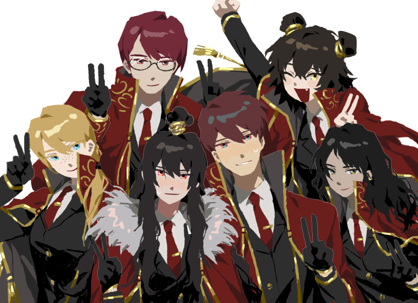 3boys, black_gloves, black_hair, black_jacket, brown_hair, cape, cecil_(library_of_ruina), chun_(library_of_ruina)