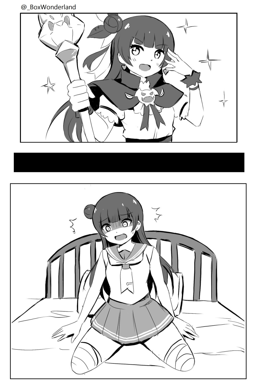 1girl, absurdres, amputee, bandages, blunt_bangs, blush, box_wonderland, capelet