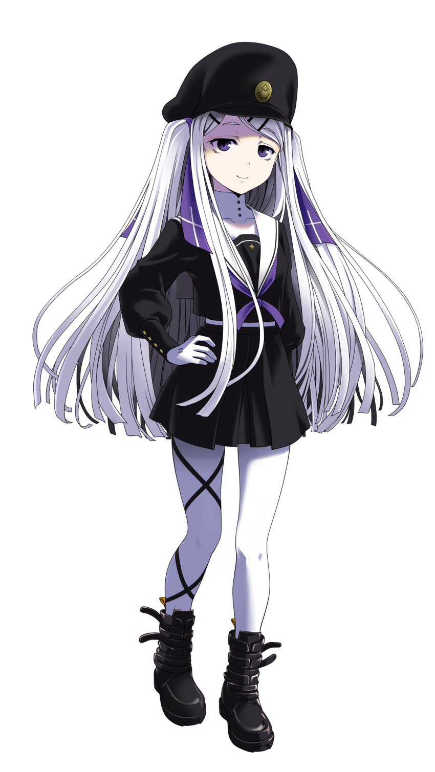 1girl, black_footwear, black_shirt, black_skirt, boots, full_body, geminism, gloves