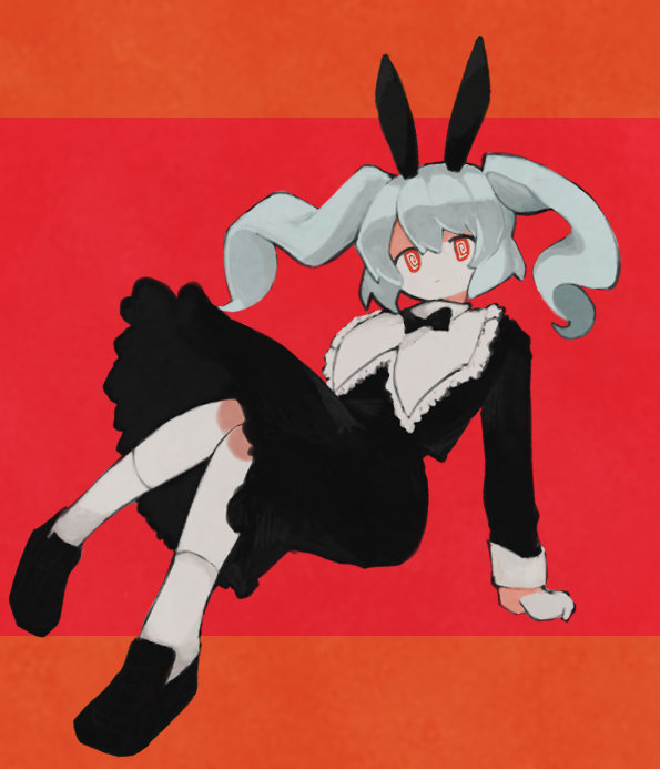 1girl, @_@, alternate_eye_color, alternate_hair_color, alternate_hair_length, alternate_hairstyle, animal_ears, black_dress