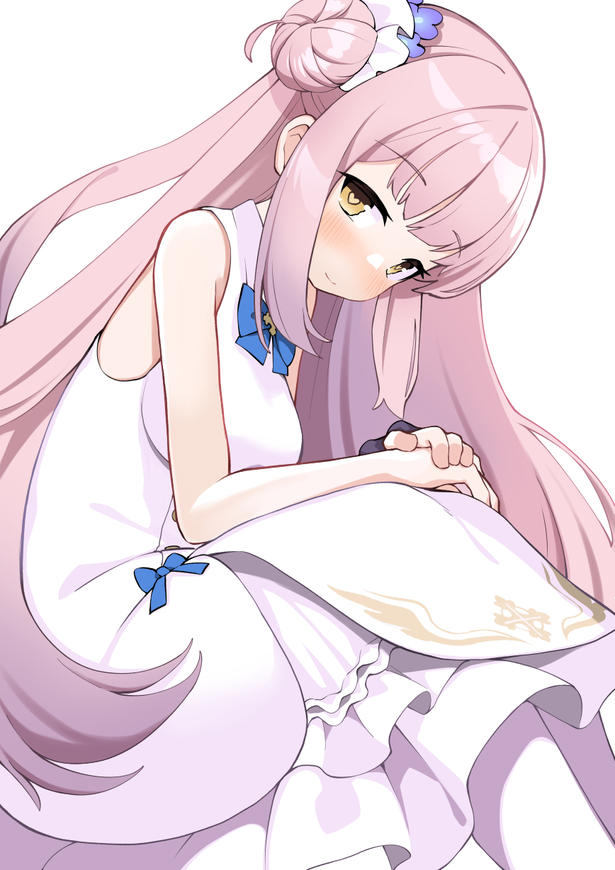 1girl, bare_shoulders, blue_archive, blue_bow, blue_bowtie, blush, bow, bowtie