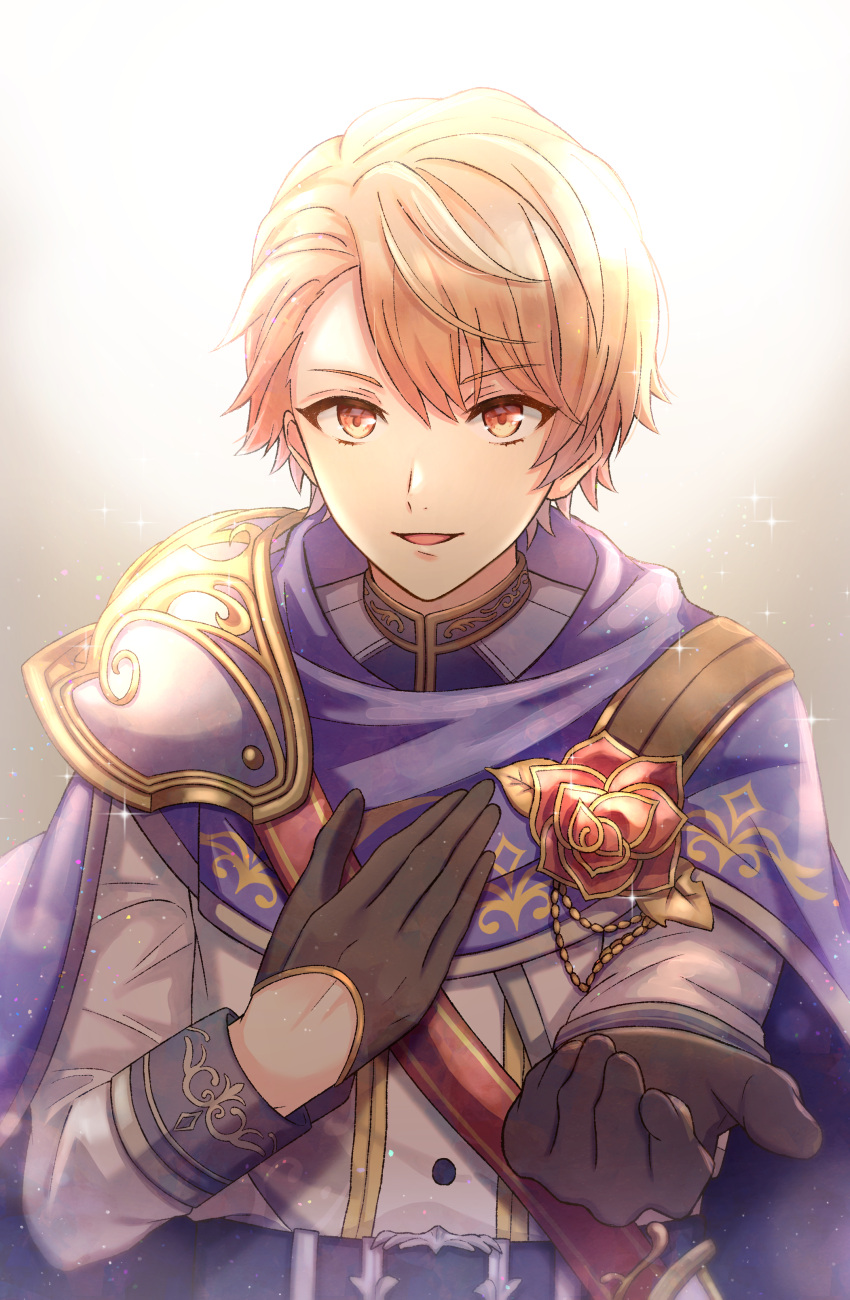 1boy, absurdres, aristocratic_clothes, armor, belt_buckle, black_gloves, blue_cape, blue_capelet