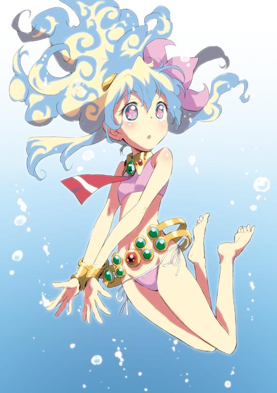 armlet, barefoot, bikini, flower, hair_flower, hair_ornament, izumi_(sachikara), jewelry