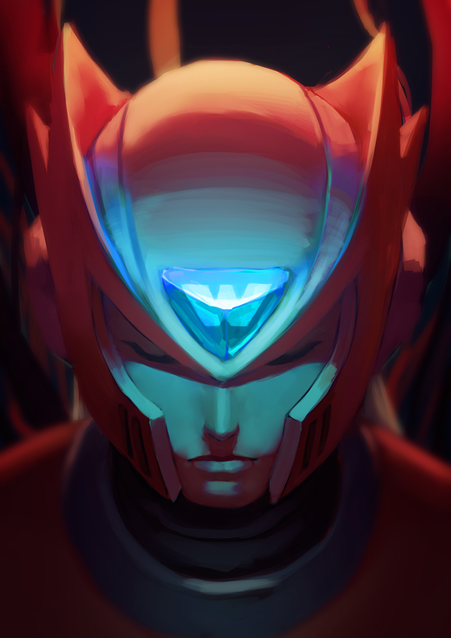 1boy, android, closed_eyes, commentary, english_commentary, glowing, helmet, male_focus