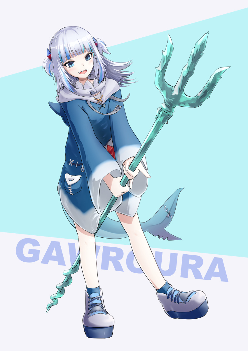 1girl, absurdres, animal_hood, blue_eyes, blue_hair, blue_hoodie, blunt_bangs, blush