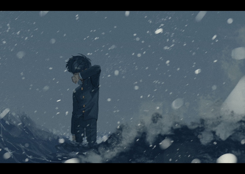 1boy, 1didi11di, absurdres, arm_at_side, black_hair, black_pants, blunt_bangs, bowl_cut