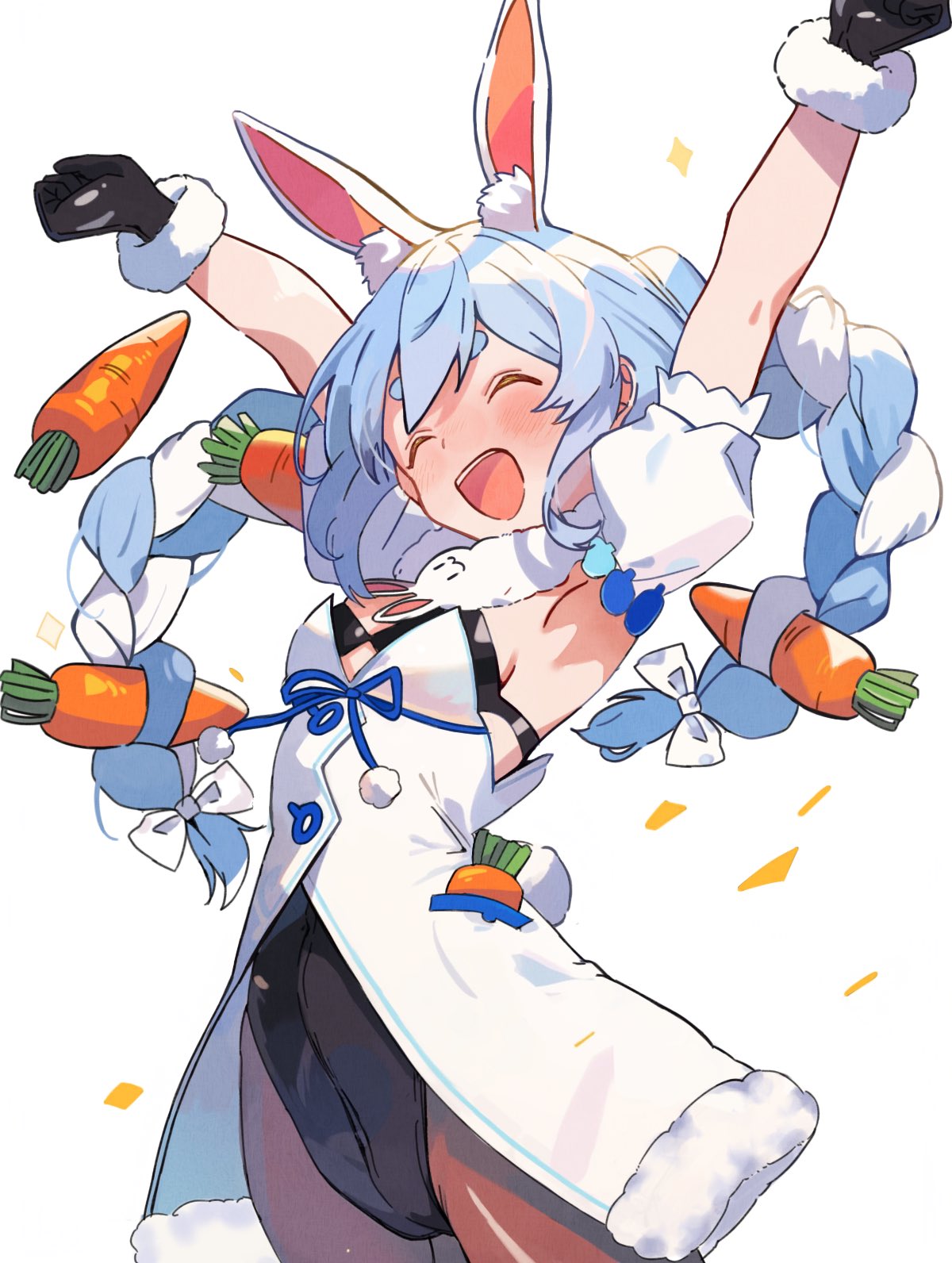 1girl, animal_ear_fluff, animal_ears, arm_garter, armpits, arms_up, black_gloves, black_leotard