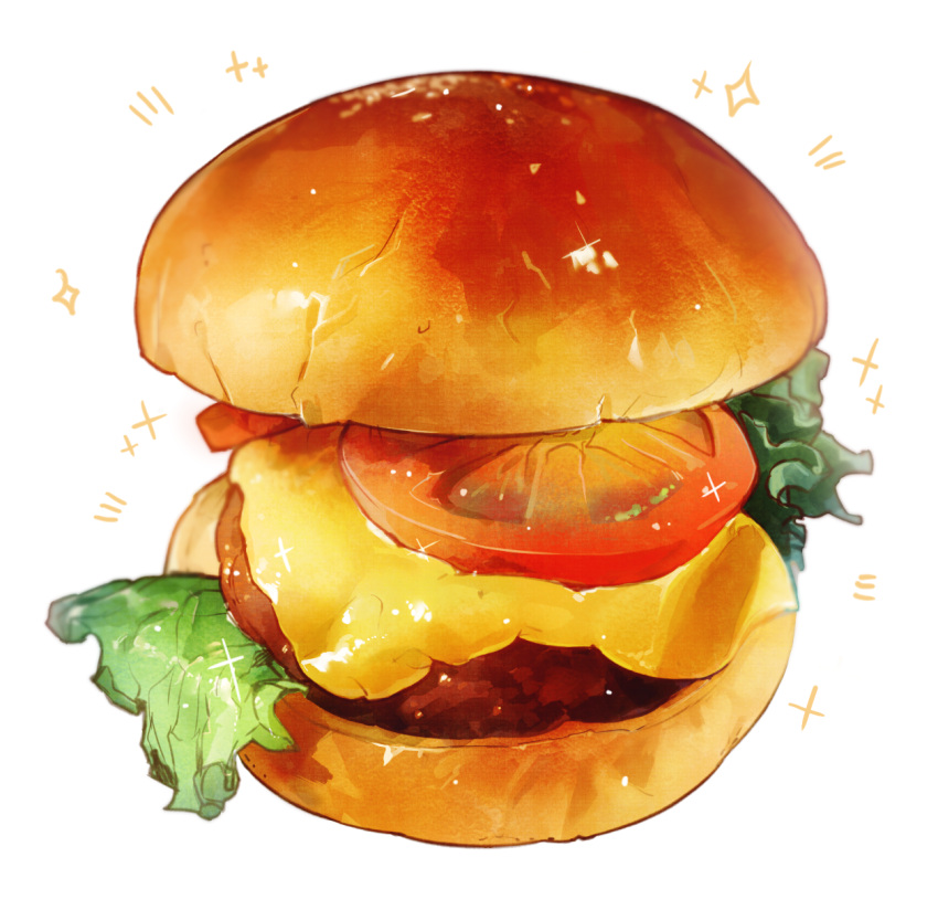 burger, cheese, food, food_focus, highres, lettuce, meat, no_humans