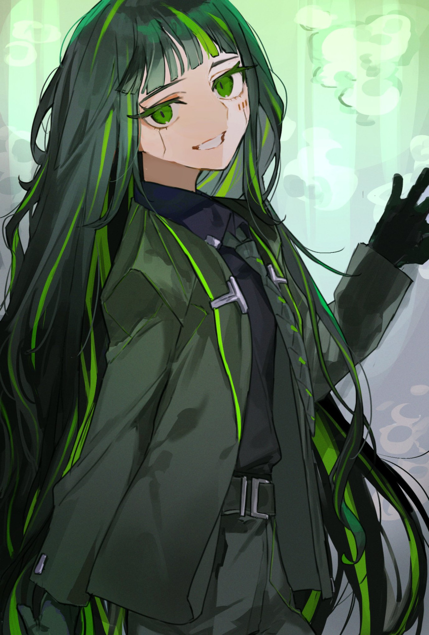 1girl, alfonso_(limbus_company), belt, black_gloves, black_shirt, collared_shirt, cowboy_shot, gloves