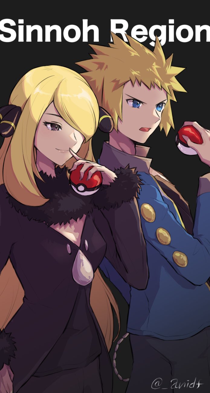 1boy, 1girl, anidf, black_background, black_coat, black_pants, blonde_hair, blue_eyes