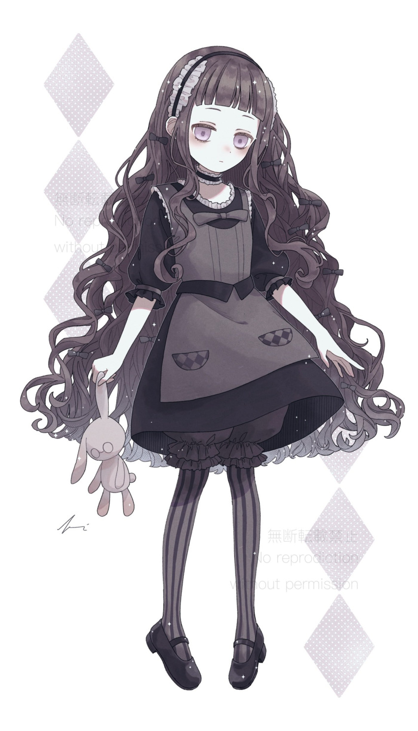 1girl, absurdres, bags_under_eyes, black_bloomers, black_dress, black_footwear, bow, choker