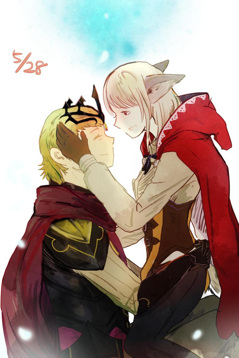1boy, 1girl, blonde_hair, cloak, couple, crown, fire_emblem, fire_emblem_fates