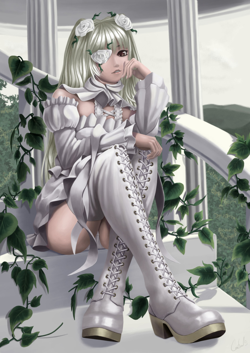 boots, control5, dress, eyepatch, flower, frills, highres, kirakishou