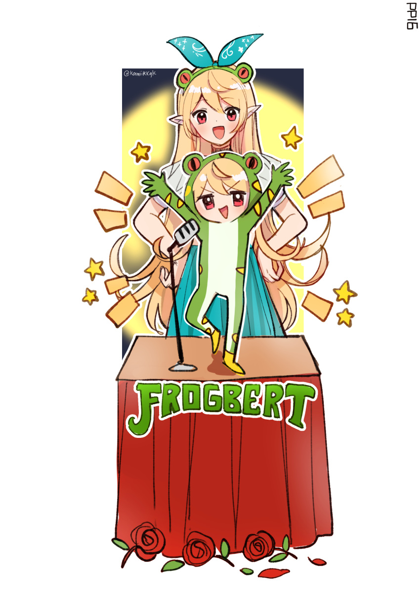 2girls, absurdres, blonde_hair, chibi, cosplay, dress, fairy, flower