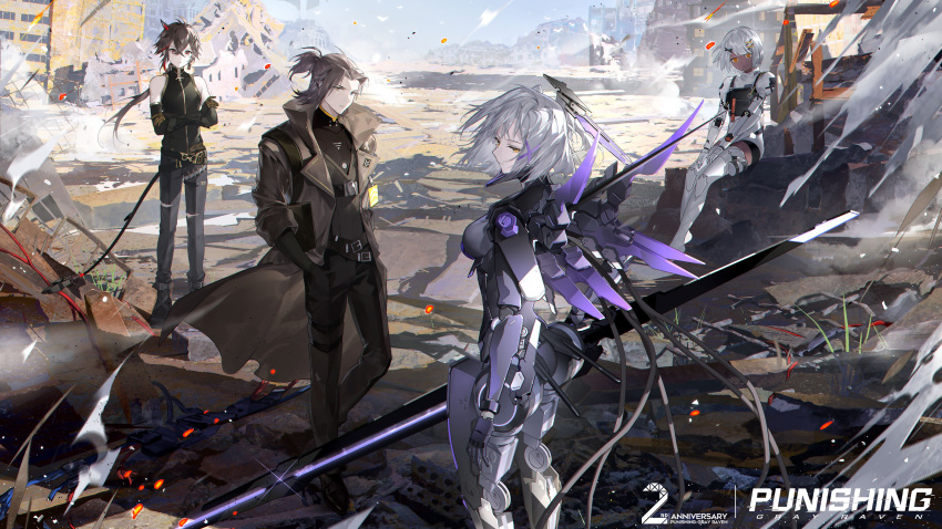 absurdres, anniversary, artist_request, black_hair, braid, braided_ponytail, changyu_(punishing:_gray_raven), dark-skinned_female