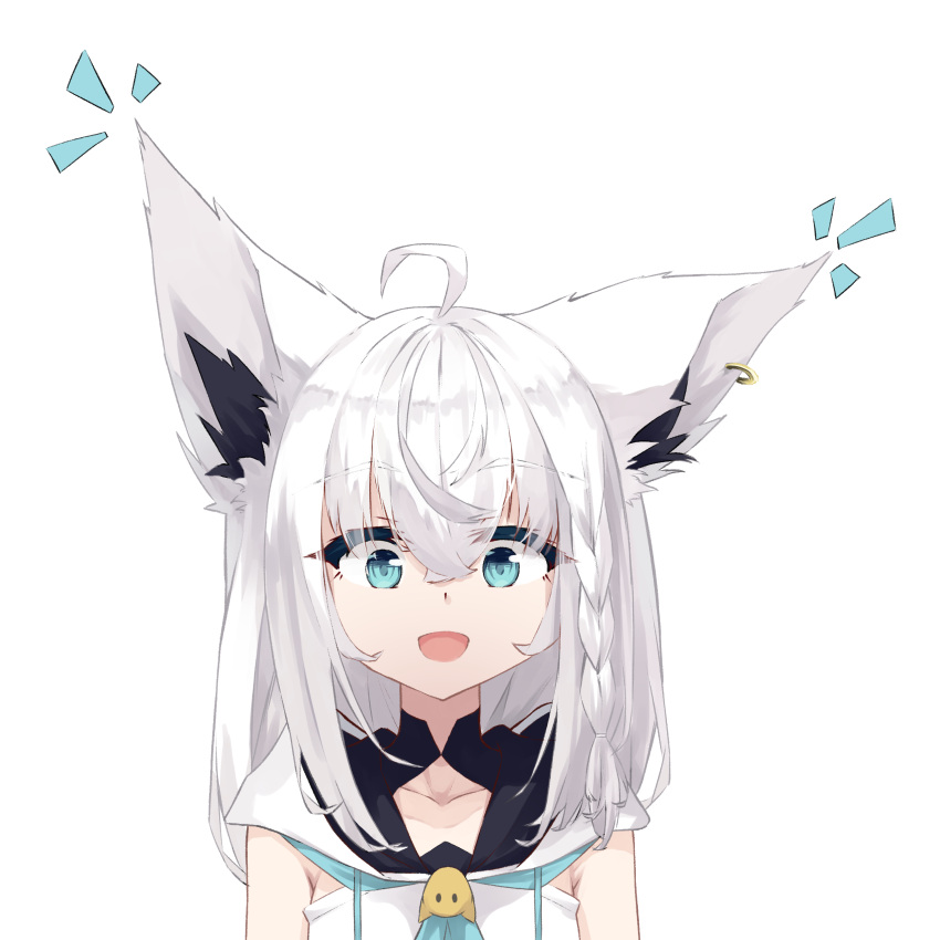 1girl, absurdres, ahoge, animal_ear_fluff, animal_ears, blue_neckerchief, bookey, braid