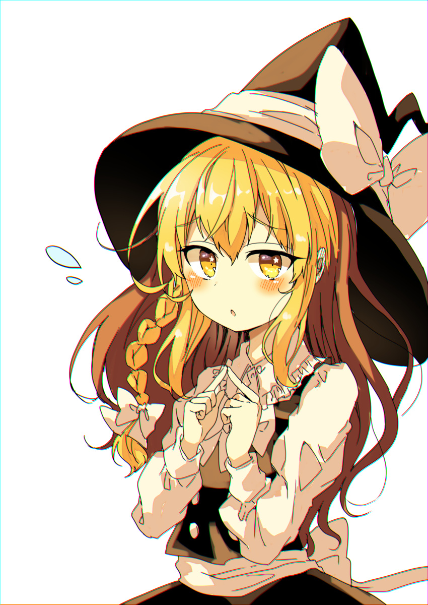 1girl, absurdres, black_headwear, blonde_hair, blush, bow, braid, commentary_request