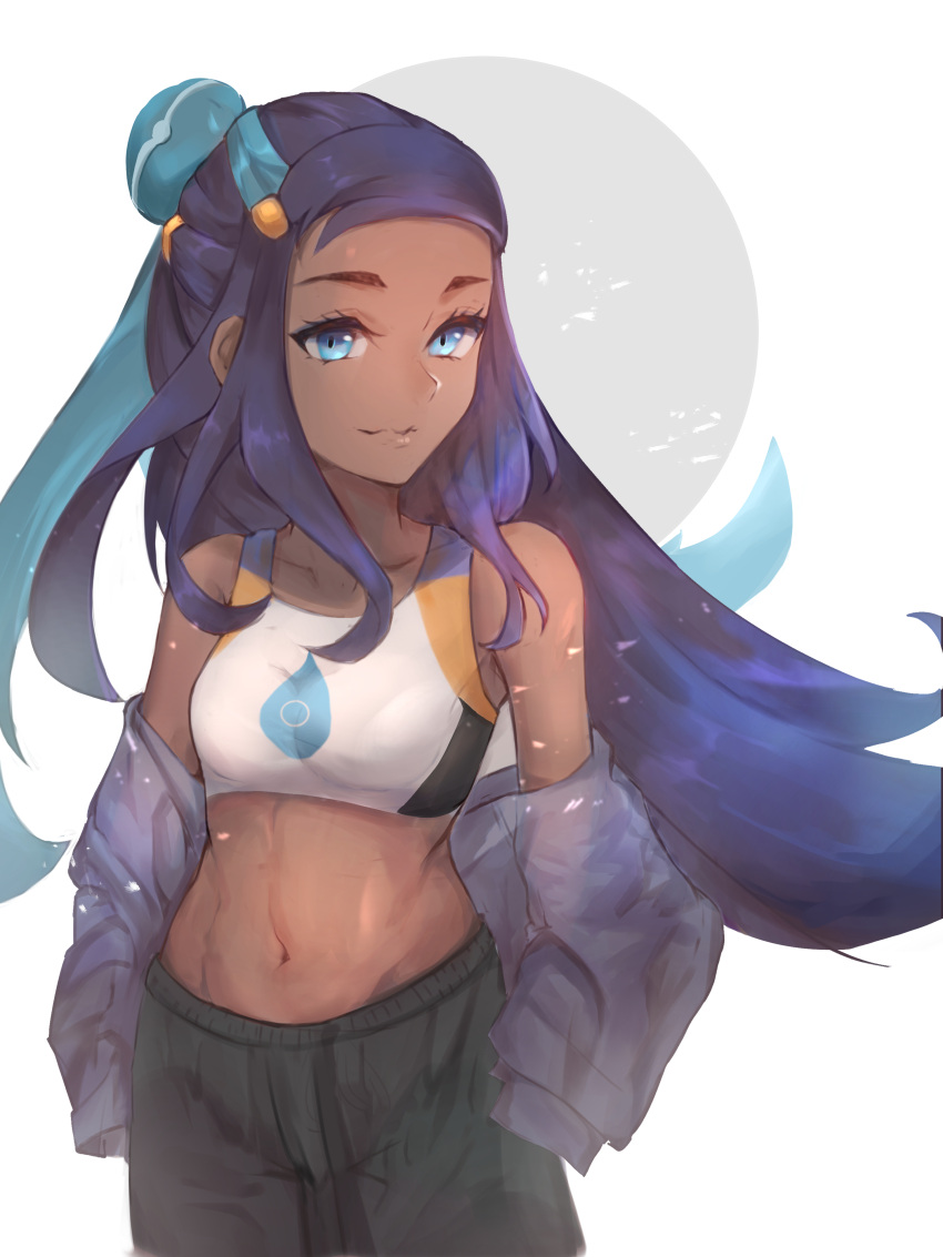 1girl, absurdres, aqua_eyes, aqua_hair, armlet, bare_shoulders, blue_eyes, crop_top