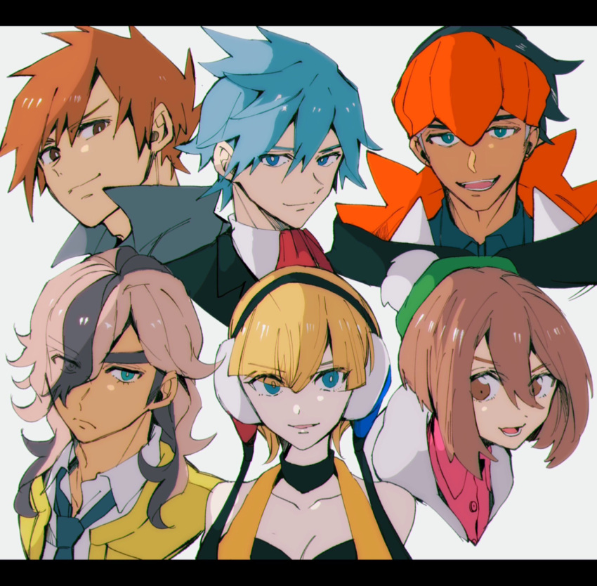 2girls, 4boys, arven_(pokemon), black_hair, black_hoodie, blonde_hair, blue_eyes, blue_hair