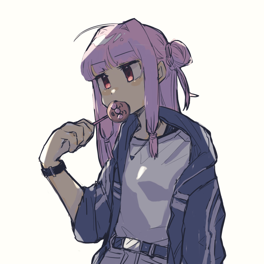 1girl, ahoge, alternate_costume, alternate_hairstyle, anpanman, anpanman_(character), belt, black_belt