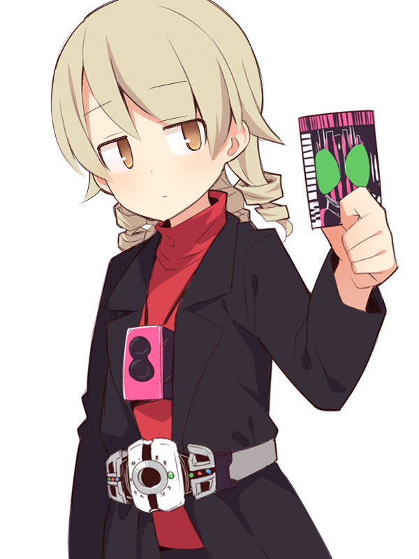 1girl, belt, black_jacket, blush, brown_eyes, brown_hair, card, closed_mouth