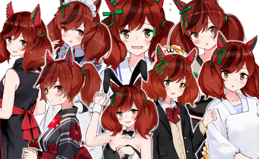 1girl, alternate_costume, alternate_hairstyle, animal_ears, apron, bad_id, bad_twitter_id, cheerleader